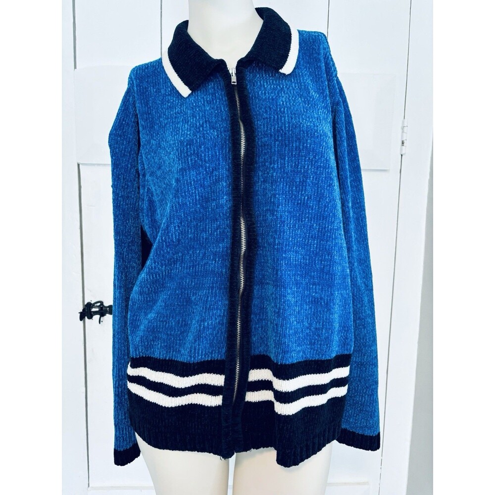 Vintage 80’s 90’s‎ Sag Harbor Women’s Full Zip Sweater Jacket Blue Black Read!